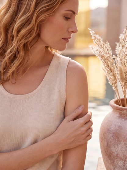 Alashan Undyed Cashmere Scoop Neck Tank Top - Side Ribbed Sleeveless Knit