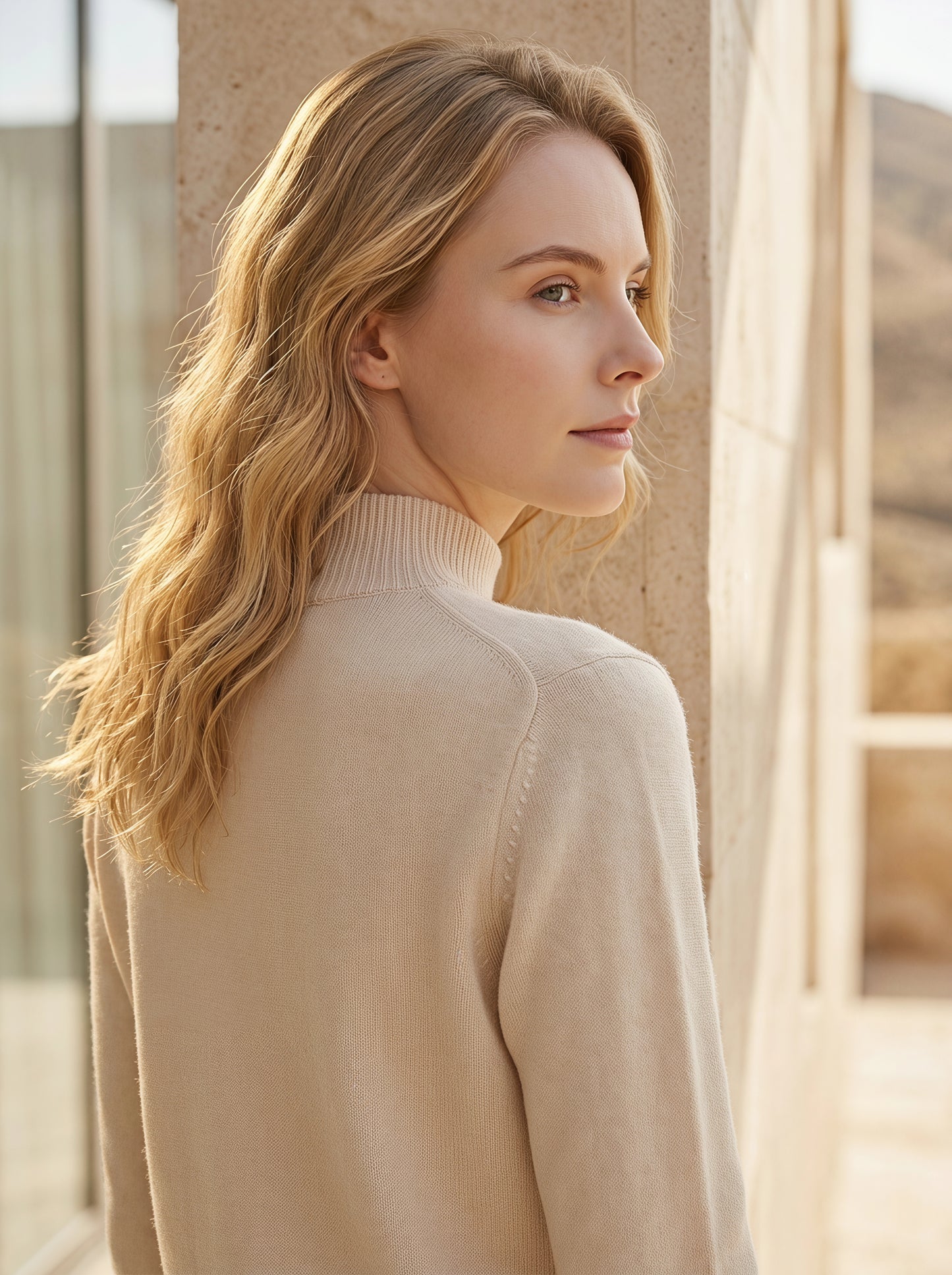 Alashan Undyed Cashmere Mock Neck Sweater - Classic Fitted Ribbed Mock Knit Top
