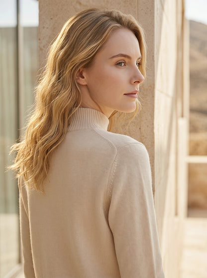 Alashan Undyed Cashmere Mock Neck Sweater - Classic Fitted Ribbed Mock Knit Top