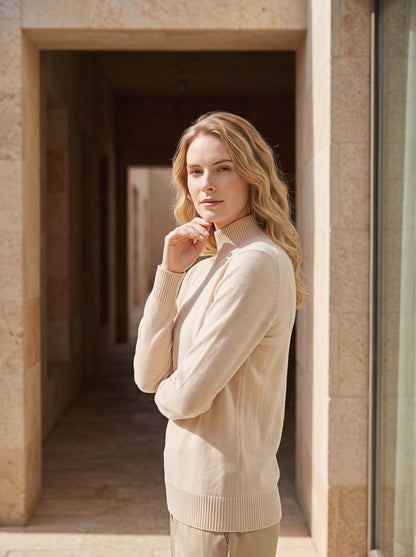 Alashan Undyed Cashmere Mock Neck Sweater - Classic Fitted Ribbed Mock Knit Top