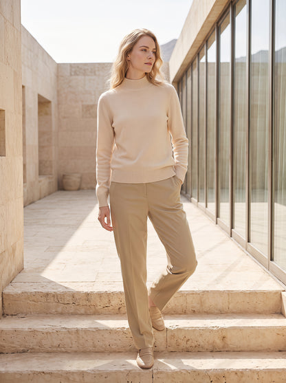 Alashan Undyed Cashmere Mock Neck Sweater - Classic Fitted Ribbed Mock Knit Top