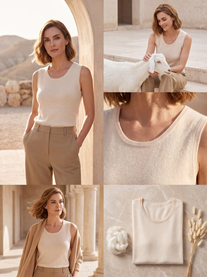 Alashan Undyed Cashmere Knit Tank Top - Eco-Friendly Scoop Neck Vest